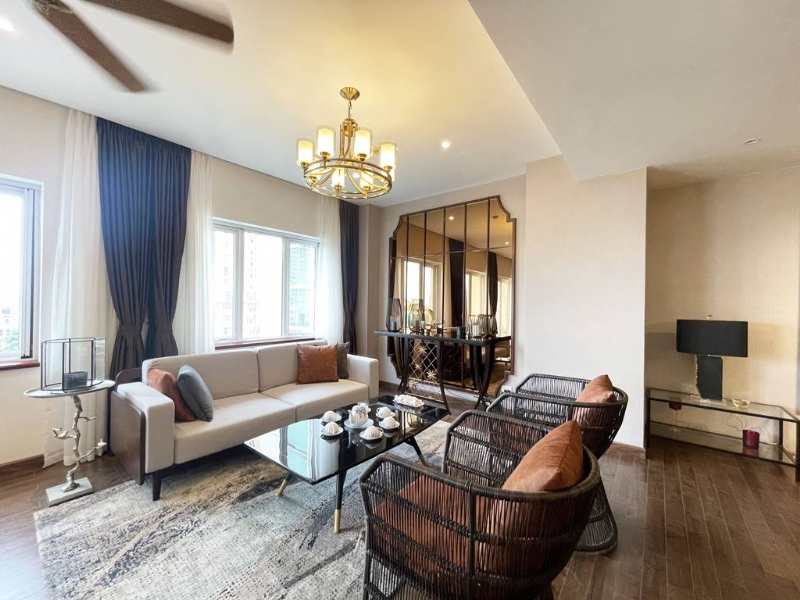 Newly constructed 2-bedroom apartment in Ciputra with a distinctive Indochine-style 1