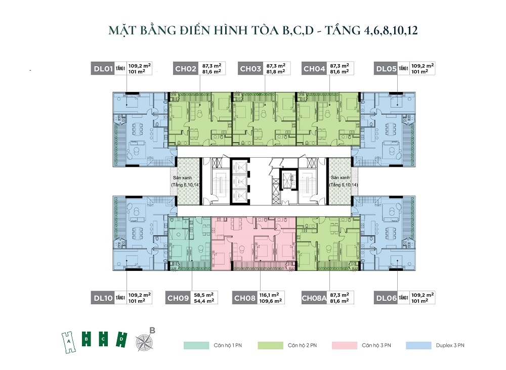 Floor plan of level 4 - 6 - 8 - 10 - 12 Sunshine Green Iconic